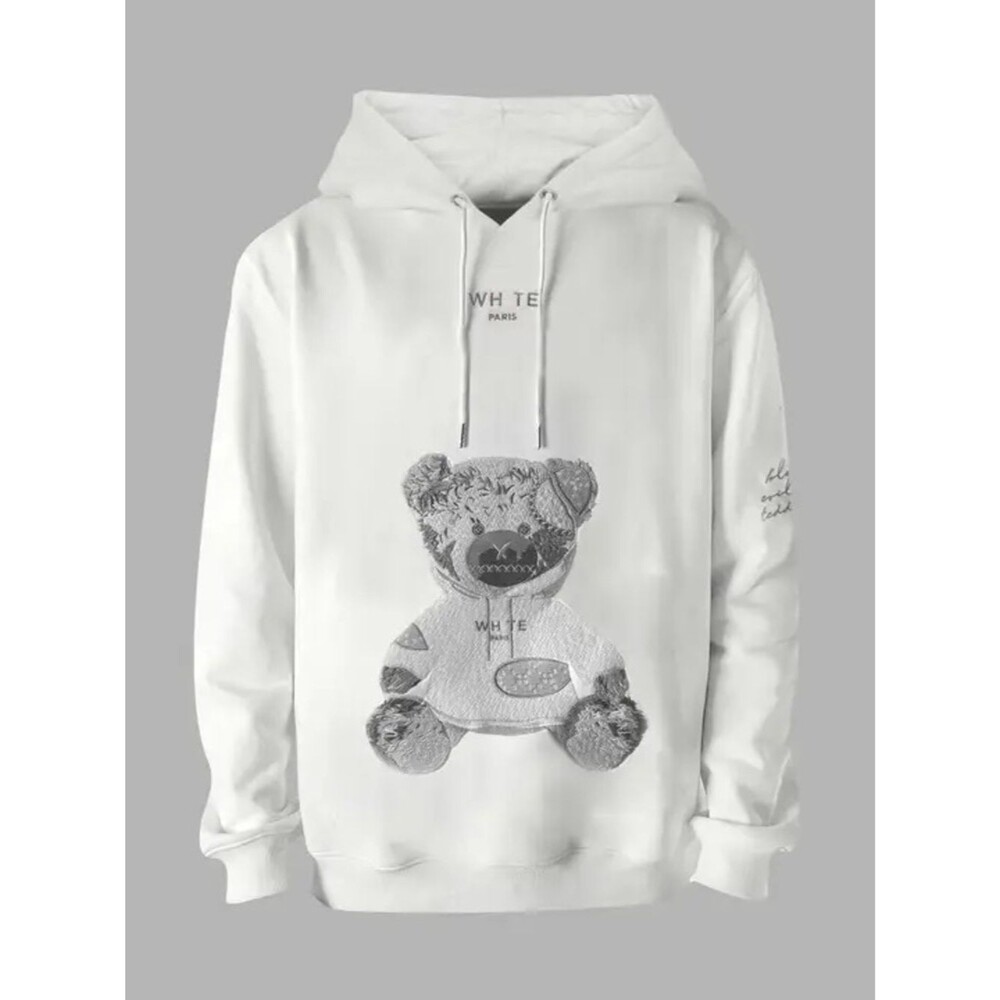 WHIT White Crewneck Hoodie with Teddy Graphic - WHIT